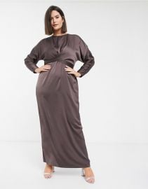 ASOS DESIGN Curve maxi dress with batwing sleeve and wrap waist in satin   ASOS at Asos